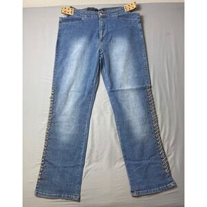 VTG RARE Arjun Jeans Womens 38x32 Blue Denim Lace Up Side Flare Leg NWOT